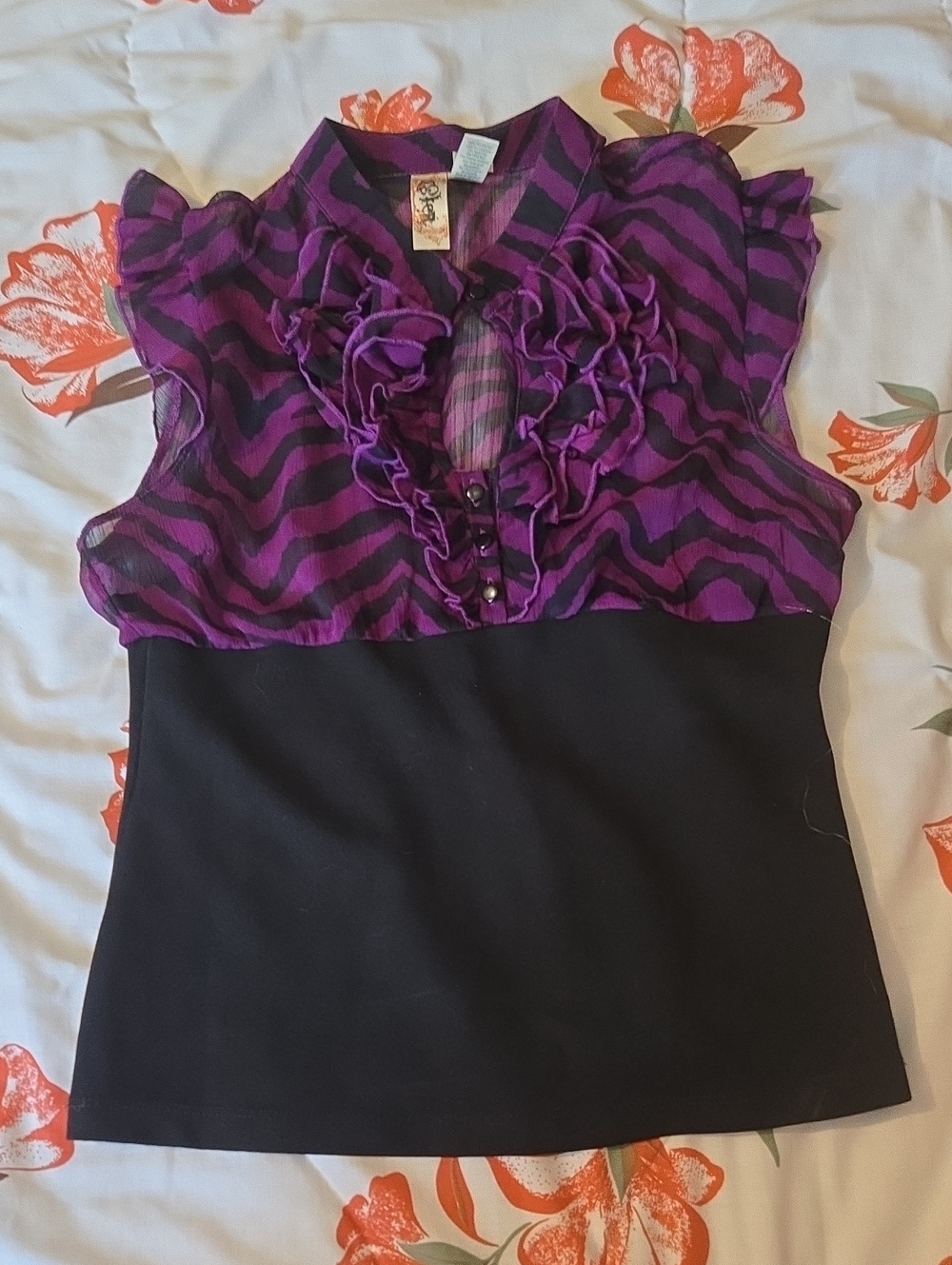 Purple Zebra Ruffle Sleeveless Top